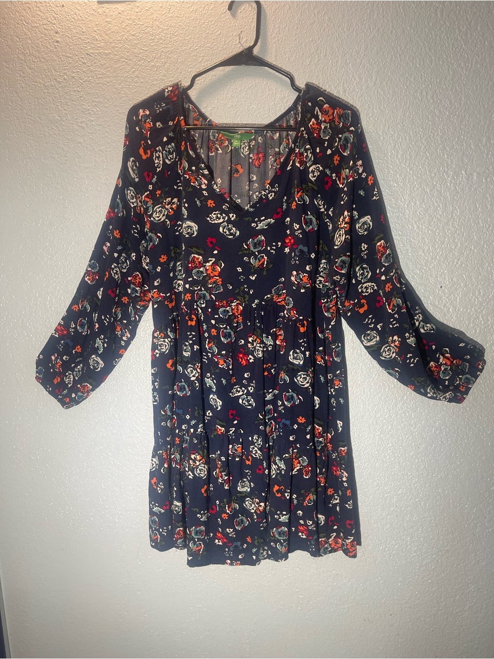 dip Navy Floral Tiered Dress with Long Sleeves